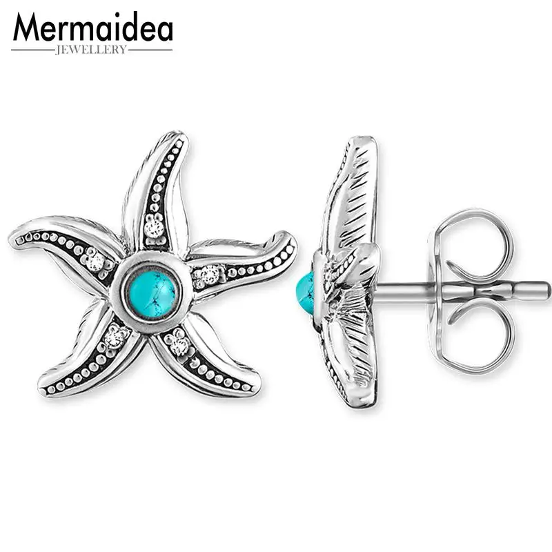 Blue Starfish Stud Earrings Fashion Good Jewerly For Women 2020 Trendy Gift silver plated Super Deals | Украшения и аксессуары