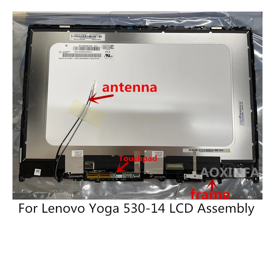 

Панель сенсорного ЖК-экрана в сборе для Lenovo ideapad Yoga 530 14 530-14IKB 81EK 530-14ARR 81H9 81EK 5D10R03188Touch LCD