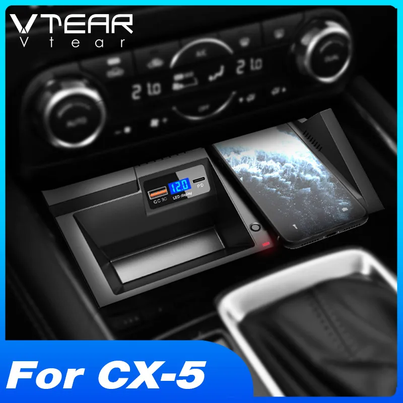 Vtear QI автомобильное беспроводное зарядное устройство для Mazda CX 5 2021 2020 аксессуары
