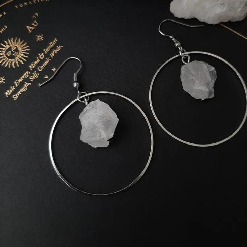 Goth необработанные кварцевые минималистичные кольца серьги в стиле бохо с