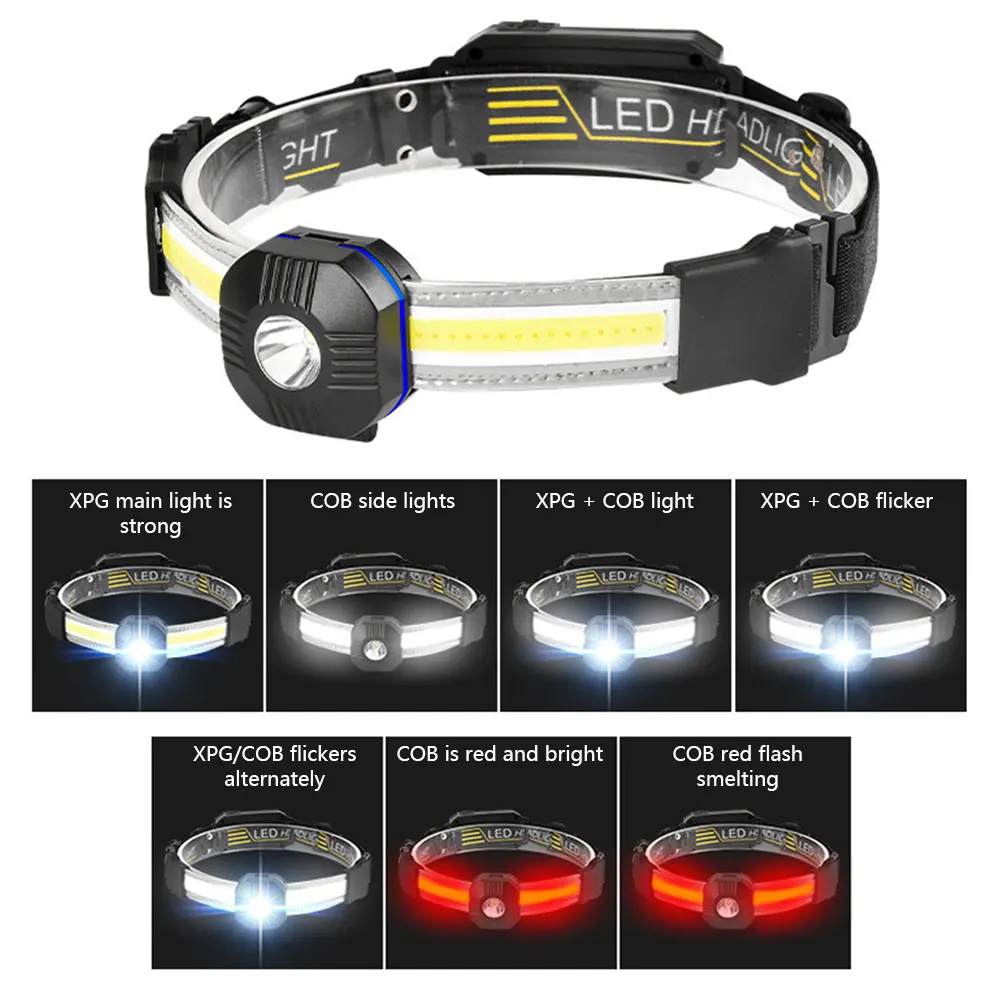 

LED Strip Headlamp Portable Built-in Headlight COB Sensor Flashlight Rechargeable Head Lamp for Fishing Camping Hiking Cycling