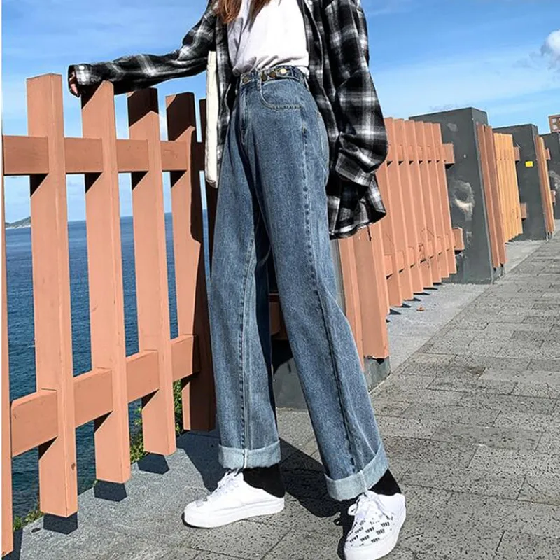 

Woman Jeans High Waist Clothes Wide Leg Denim Clothing Blue Streetwear Vintage Quality 2021 Fashion Harajuku Straight Pants