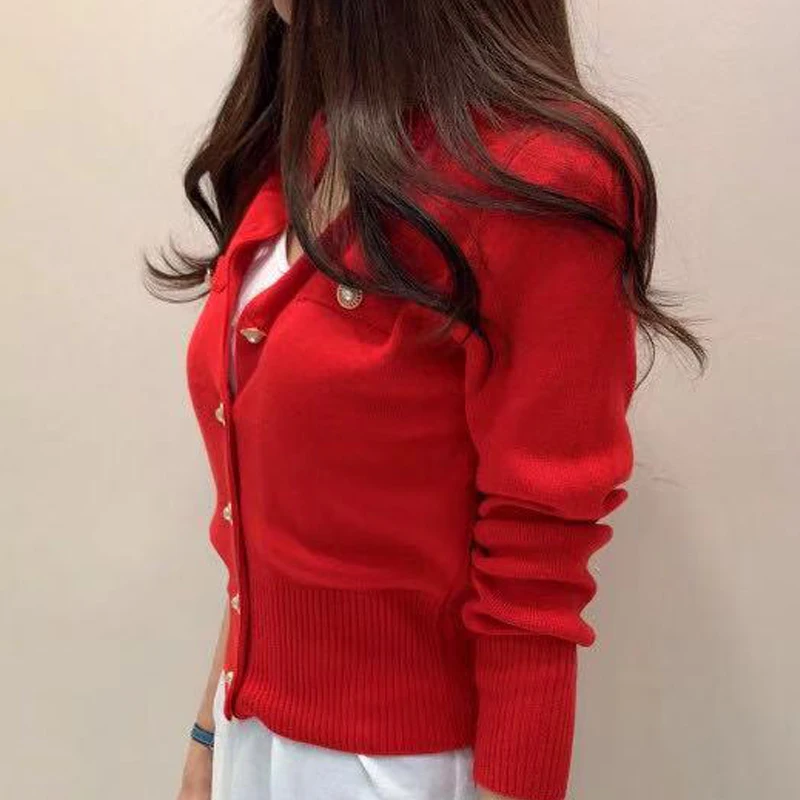 

Korean Button Tops Single-Breasted Sweaters Cardigans Thin Coat Autumn Fashion Slim Long Sleeve Womens Sweater Knitted Clothes