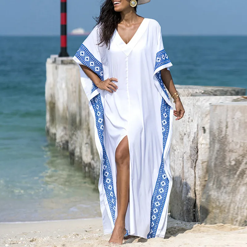

2021 Summer New Cover-up Style Printed Women's Mid-length Skirt Blouse Fashion Casual Plus Size Skirt Loose Beach Cover-up Long
