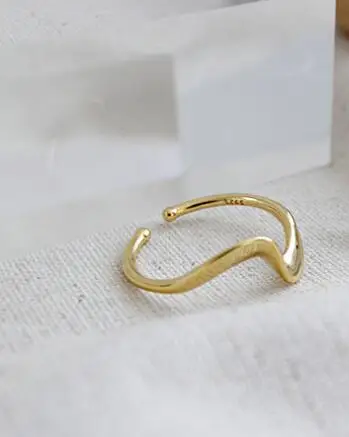 gold SHANICE 925 стерлингового серебра открытые кольца очаровательные кольца кольцо группа INS простой темперамент волнистый узор ювелирные изделия Рождественский подарок - Цвет основного камня: gold