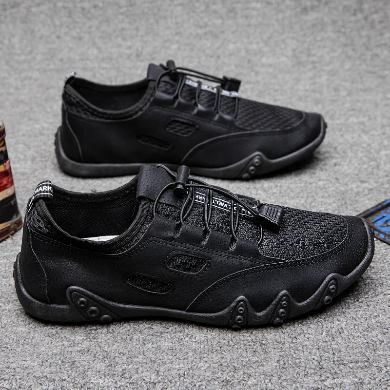 

2021 Summer Men's New Style Cowhide Mesh Splicing Casual Sports Shoes Men's Breathable Soft Bottom Explosive Shoes
