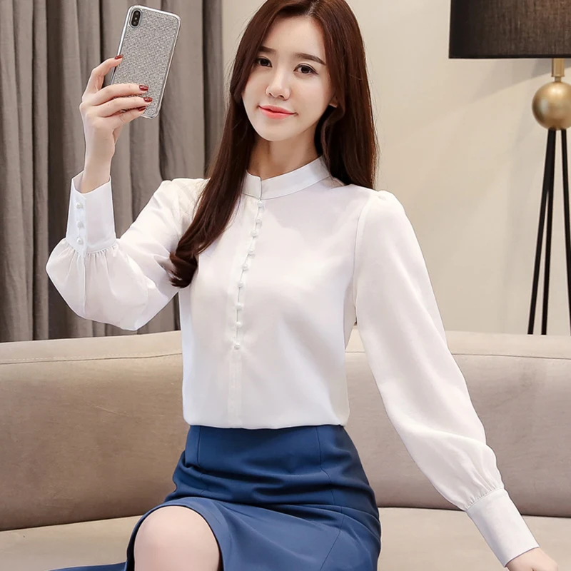 

Women Blouse 2020 Korean Fashion Clothing For Spring Women Long Sleeve Shirt Lady Solid Office Shirt Top Female Chiffon Blouse