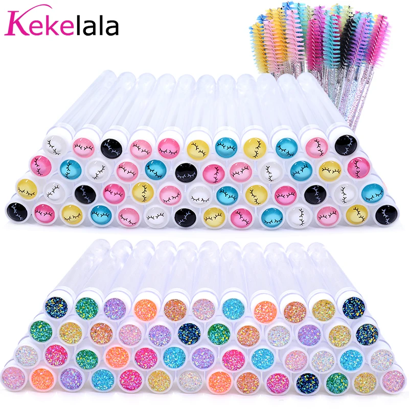 Kekelala 50Pcs/Lot Wholesale Eyelash Mascara Wands With Tube Glitter Empty Lash Spoolie Brush Flask Eyelash Applicator Case