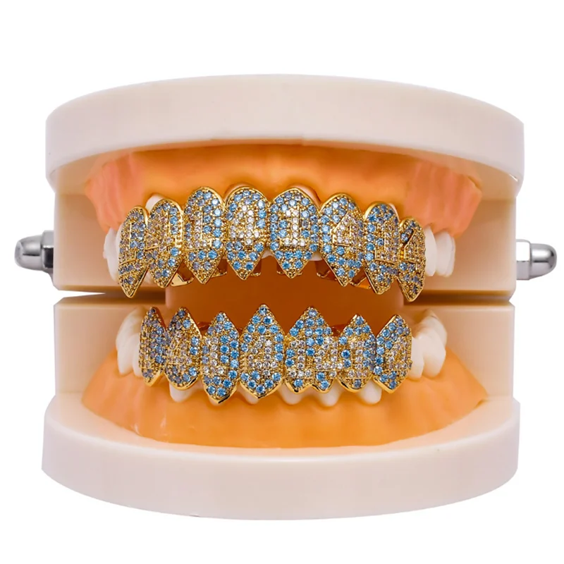 Декоративные коронки для верхних и нижних зубов в стиле хип-хоп с фианитами кепки