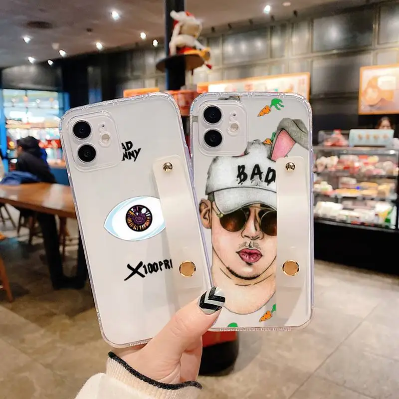 

Bad Bunny Phone Case Wrist Strap For iPhone 7 8 11 12 X XS XR MINI Pro Max Plus Hand Band Transparent Clear