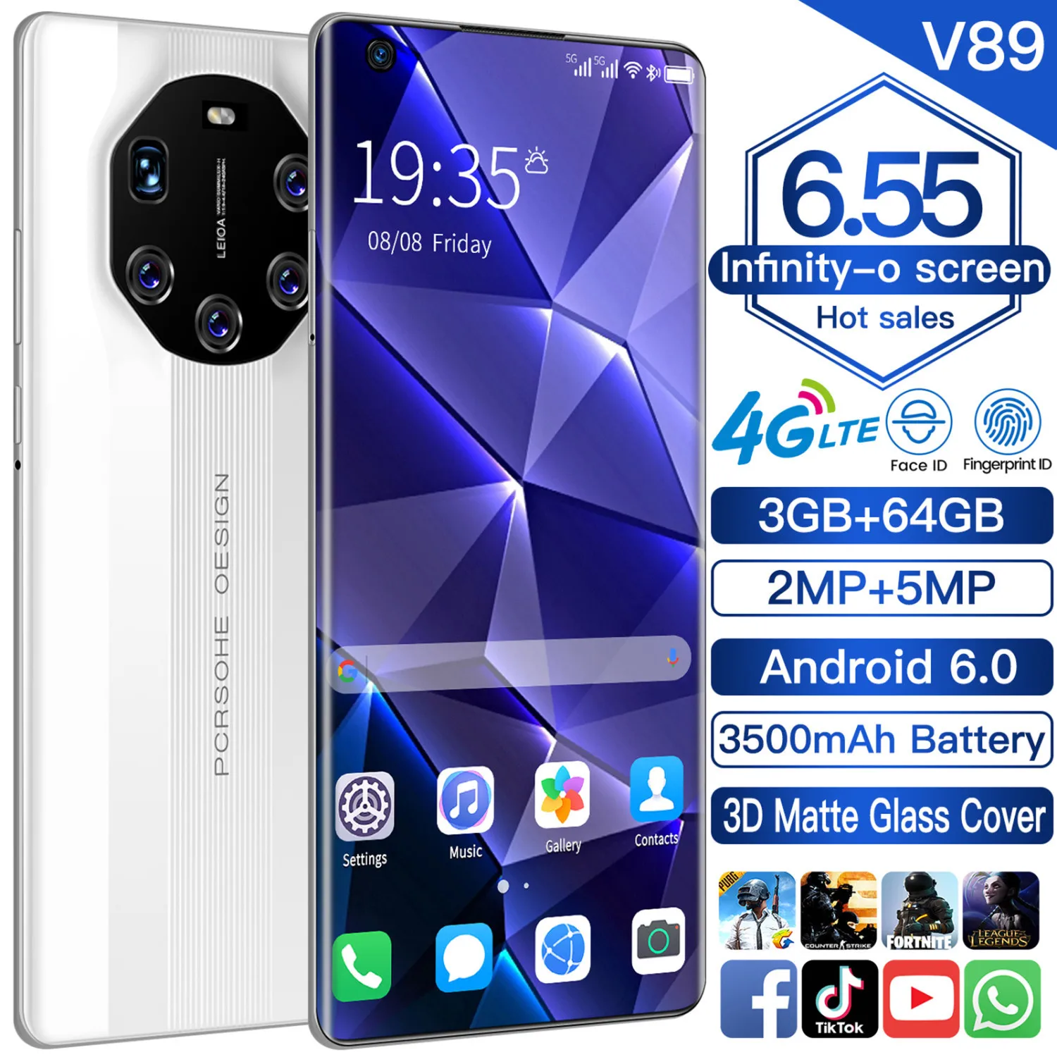 Смартфон cectdigi Mate40 RS 7 3 дюйма 1440*3200 + 64 ГБ 2 Sim MicroSD 5800 мА · ч Android 6 0 Face Finger ID 4G |