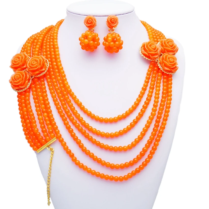 

Модные оранжевые цветы Yulaili, африканские бусы, ожерелья, серьги, браслет, аксессуары, нигерийские Свадебные комплекты ювелирных изделий