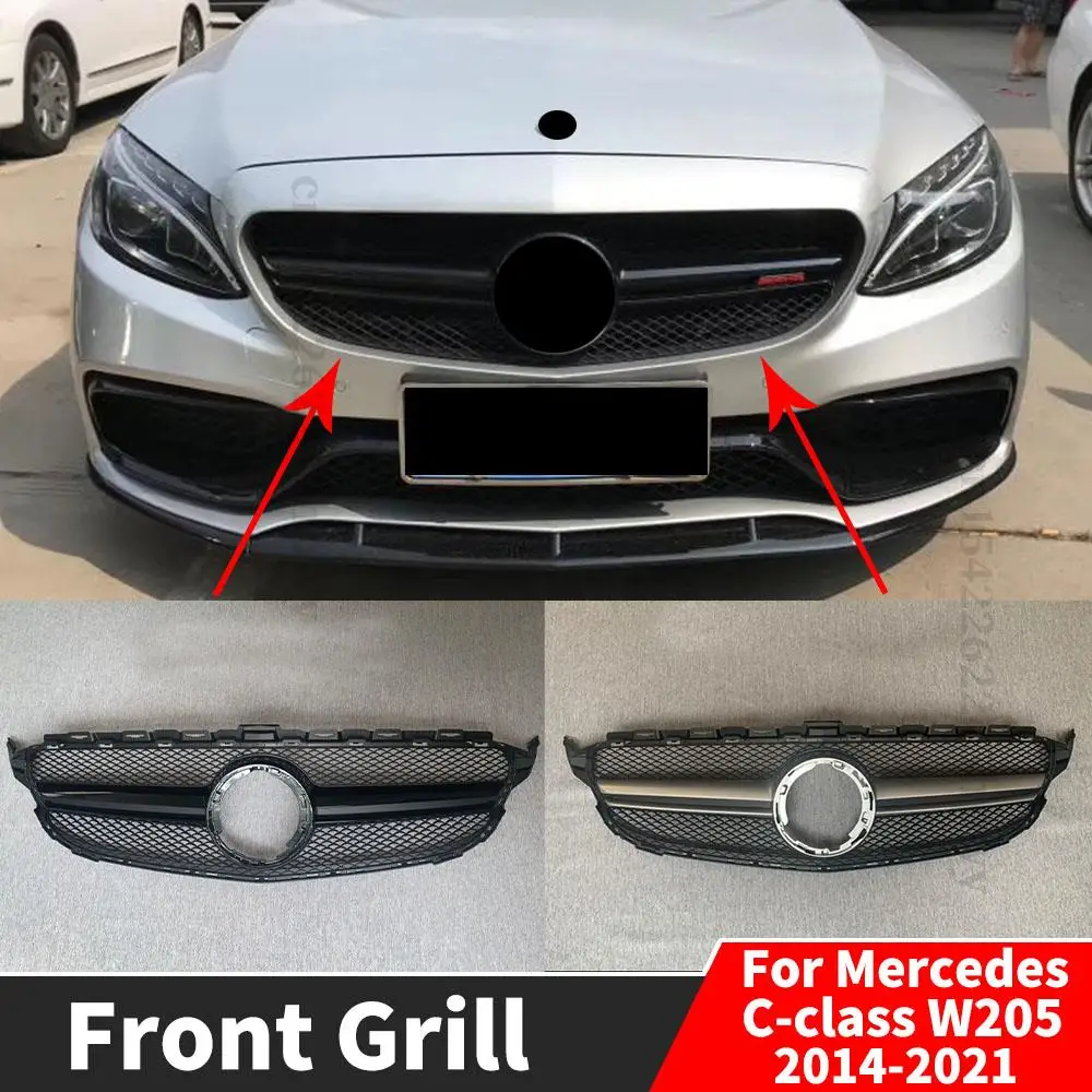 

Front Grille Racing Grill Middle Hood Mesh Decoration Trim Replacement For Mercedes Benz C W205 2014 2015 2016 2014-2021 AMG