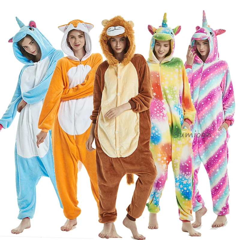 Kigurumi единорог пижамы Зимние Животные волк панда взрослые комбинезоны пижамы для женщин мужчин взрослых Пижама для девочек и мальчиков Комбинезон Комбинезоны