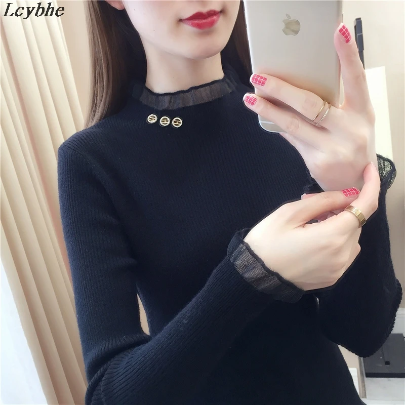 

959240 new mesh splicing solid color slim fit Pullover bottoming sweater 2020md