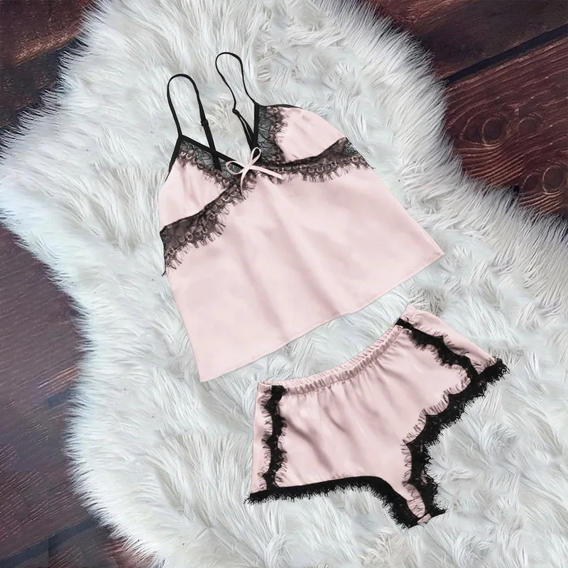 

Women Pajamas Satin Sleepwear Pyjamas Female Nightwear Camisoles Sleeveless Tops Pants Pajamas Sets Ladies Lingerie