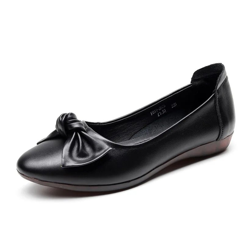 Женские туфли из воловьей кожи с бантом на плоской подошве мягкие удобные