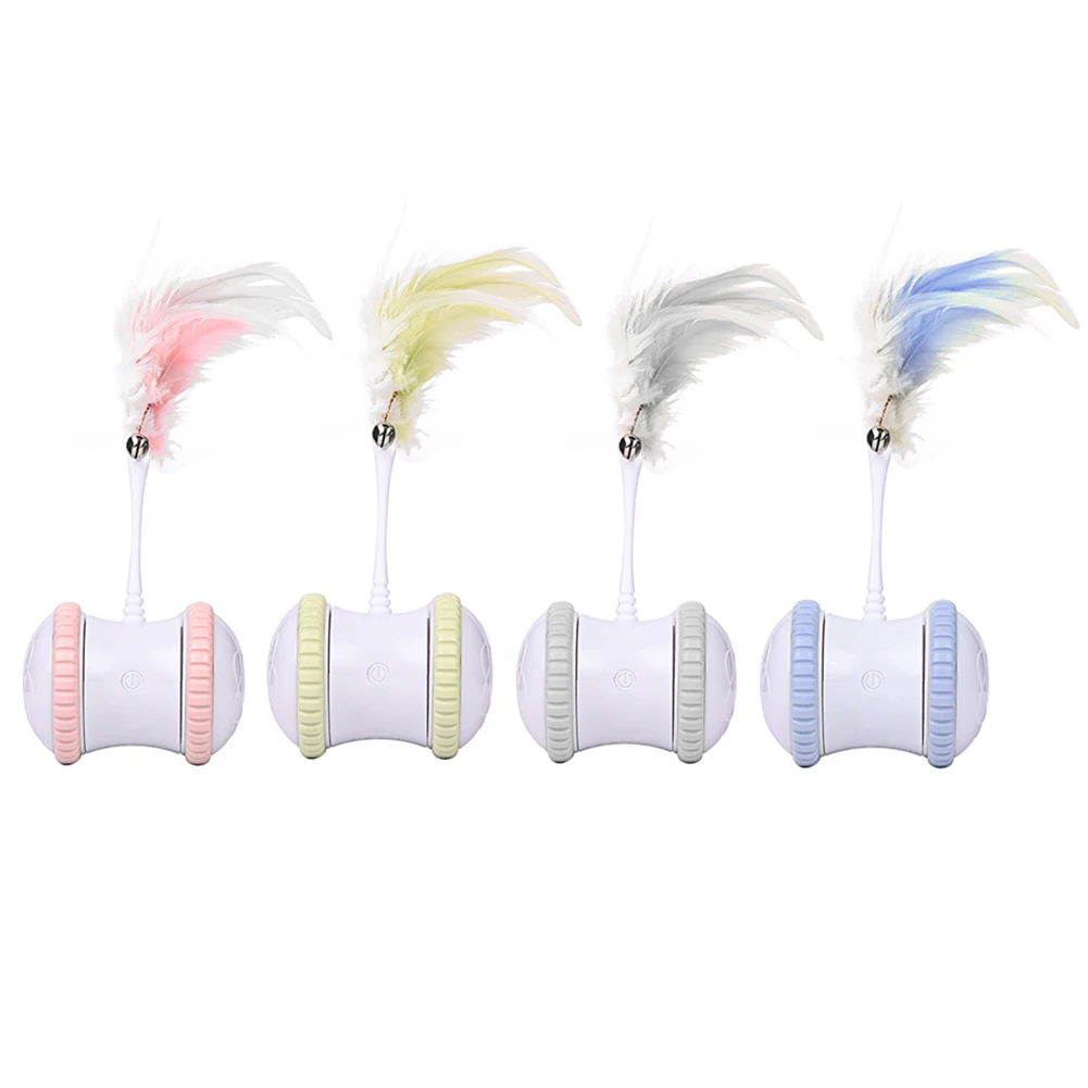 

USB Rechargeable Electric Cats Balance Car Feather Automatic Pets Teaser Toys Swing Kitten Interactive Chasing Toys