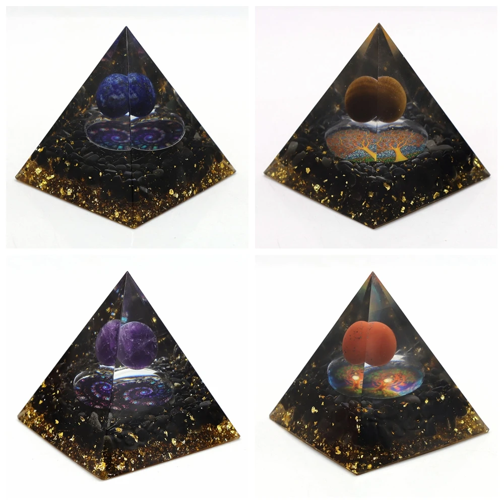 

60mm Orgone Pyramid Tree Of Life Natural Amethyst Crystal Healing Reiki Chakra Handmad EMF Energy Generator Meditation Tool