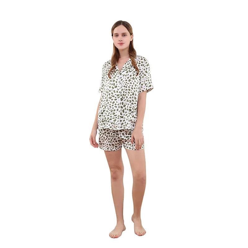 19mm leopard print silk pajamas women's two-piece new style 100 mulberry silk v-neck women's home service suit