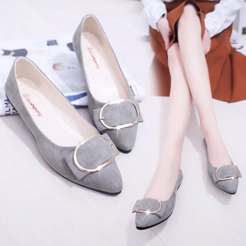 Hot Sale Loafers Women Flats Shoes Pointed Toe Boat Shoes Ladies Fashion Buckle Metal Dress Shoes Office Work Party Shoes Woman