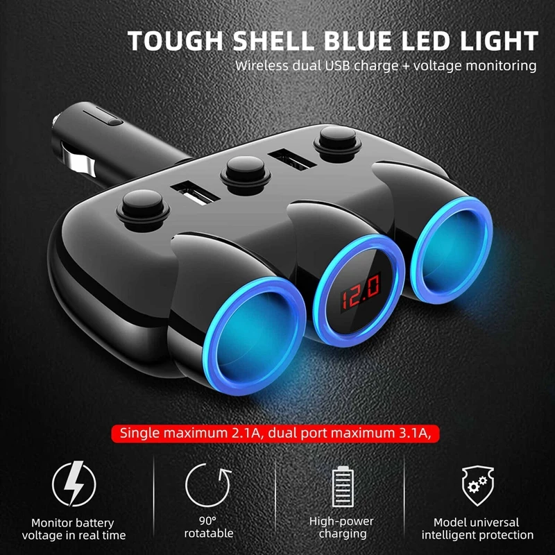 

3 Way DC 12/24V Car Cigarette Lighter Socket Splitter Dual USB Charger Adapter Car cigarette lighter car Accessories