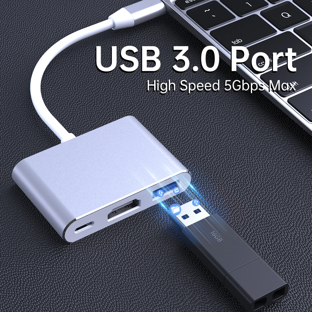 

3 In 1 Type C To HDMI-Compatible USB 3.0 Charging Adapter USB-C 3.1 Hub For Mac Air Pro For Huawei Mate10