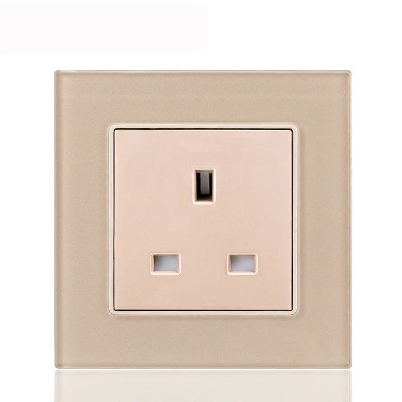 86 UK Socket Золотая панель бытовой 1 2 3 4 банды 1 способ 2 способ любой точки стекло зеркало настенный выключатель гнездо 86*86 мм - Цвет: 86 UK Socket