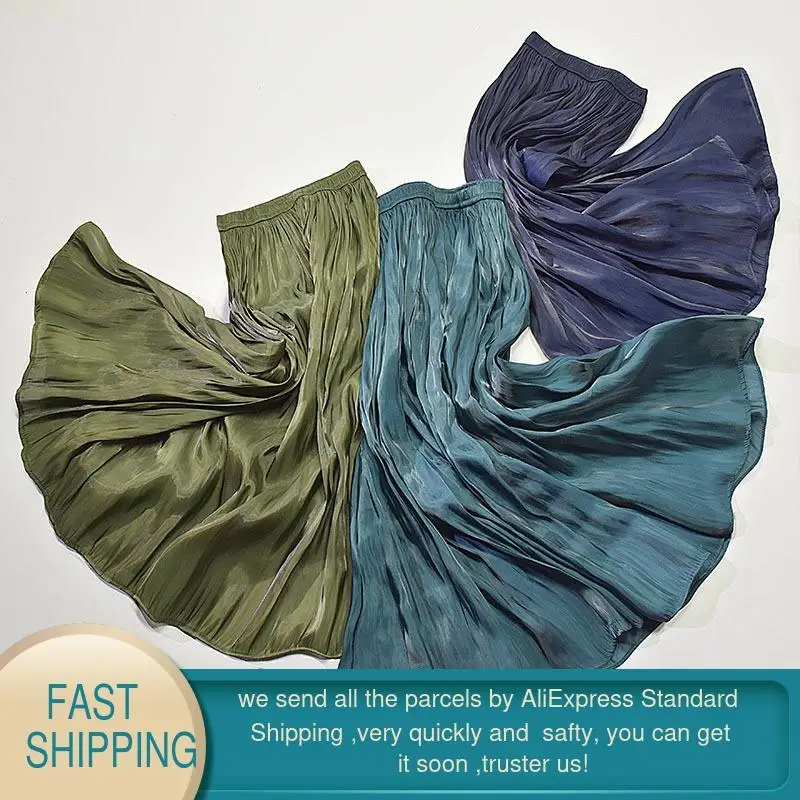 Шелковая атласная юбка миди для женщин 2020 повседневная женская плиссированное