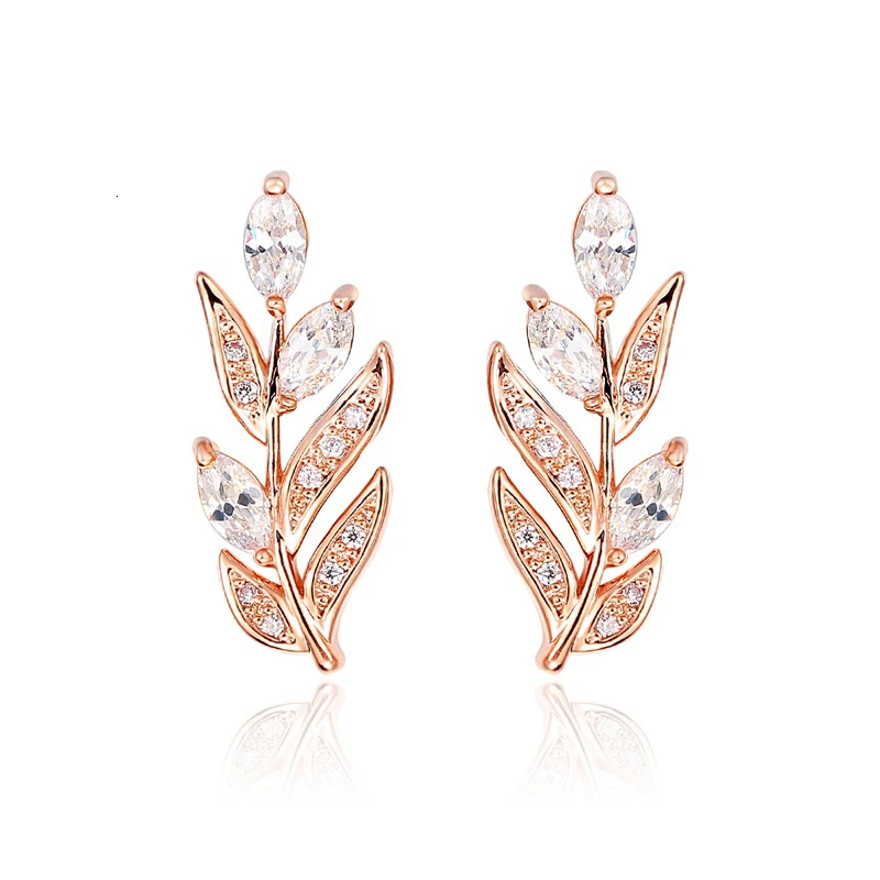 Милые серьги-гвоздики цвета розового золота с фианитами для женщин и девушек