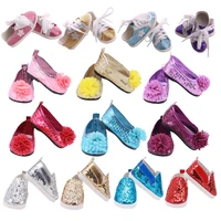 7 cm sequined hard sole casual flower ball shoes for 18 inch american doll 43 cm reborn baby doll13 bjd girl play toy gift
