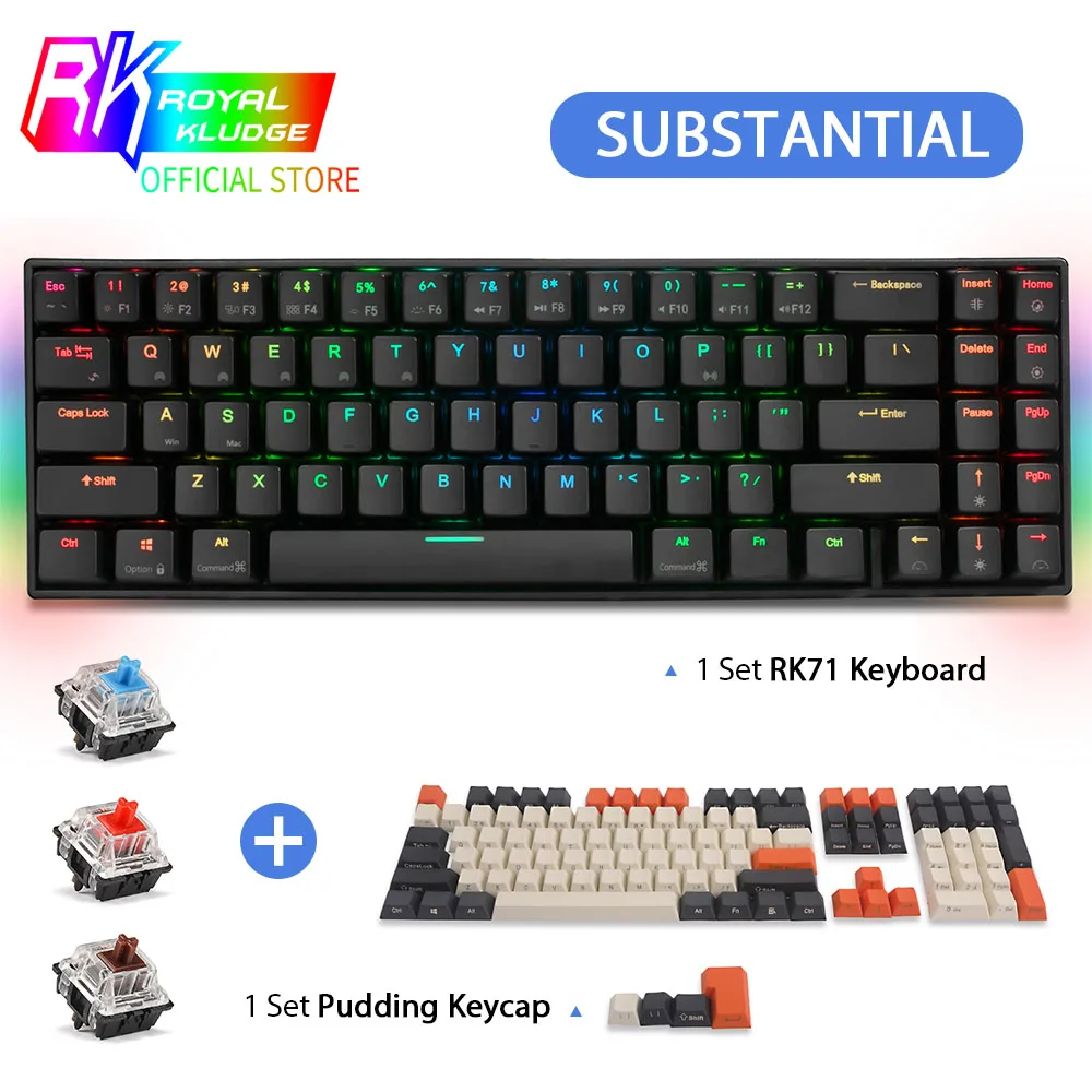 RK71 70% Механическая игровая клавиатура беспроводная 71 клавиши с PBT Carbon Keycap TKL Bluetooth