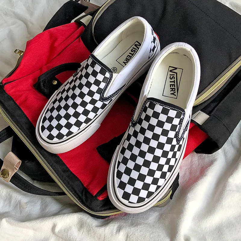 Н. Парусиновые туфли Женская Черный и белый цвета в клетку 2020 новую широкую ногу