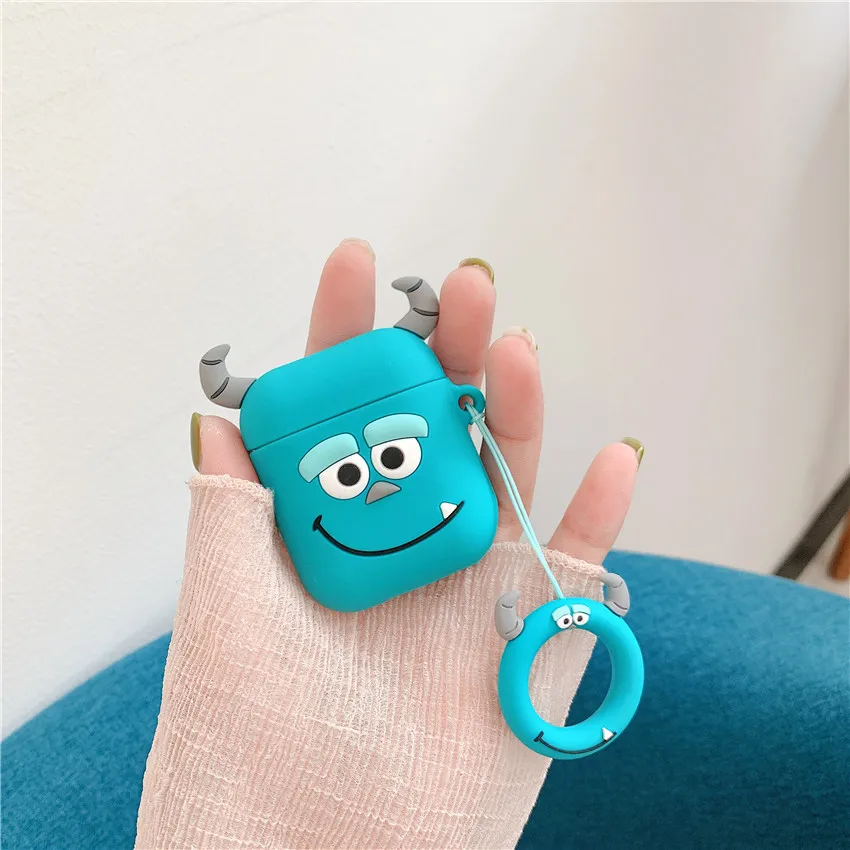 Bluetooth чехол для наушников Airpods 2 милый мультяшный силиконовый мягкий с кольцом на