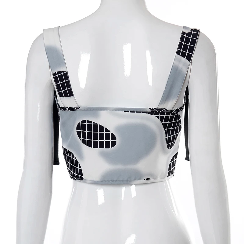 

Bomblook Casual Women's Printed Y2K Corset Top Summer 2021 Zipper Lace Up Irregularity Female All-match Tops Streetwears