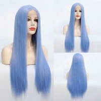 blue bird natural pastel blue hairstyle long straight wigs heat resistant fiber women hair light blue synthetic lace front wig
