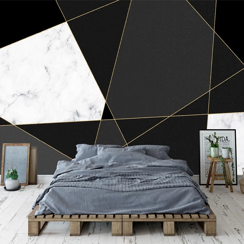 Пользовательские Настенные обои для стен 3D Геометрические черно-белые мраморные узоры ТВ фон настенная живопись гостиная спальня современ... черно белые тумбы под тв