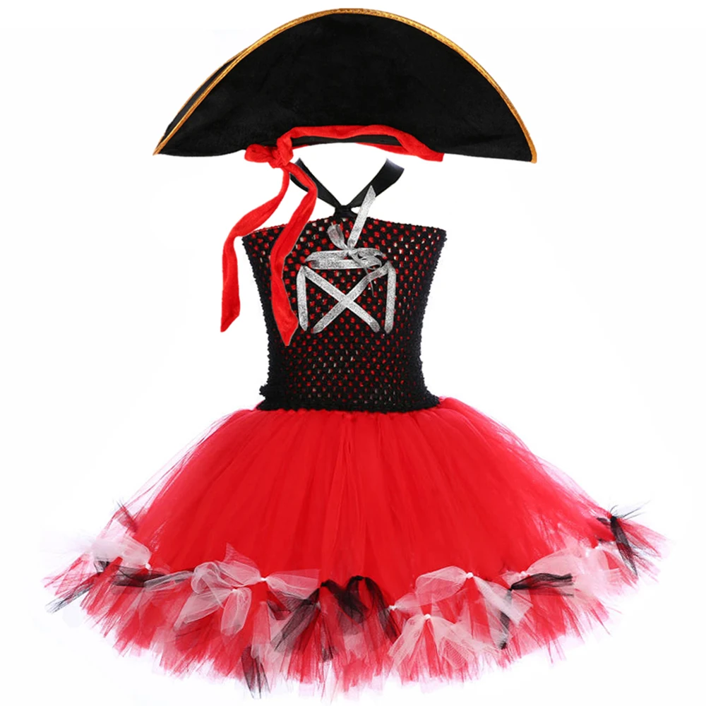 

Pirate Tutu Dress Black Red Kids Girls Fancy Dress Halloween Carnival Cosplay Captain Pirate Costume for Girls Party Clothes