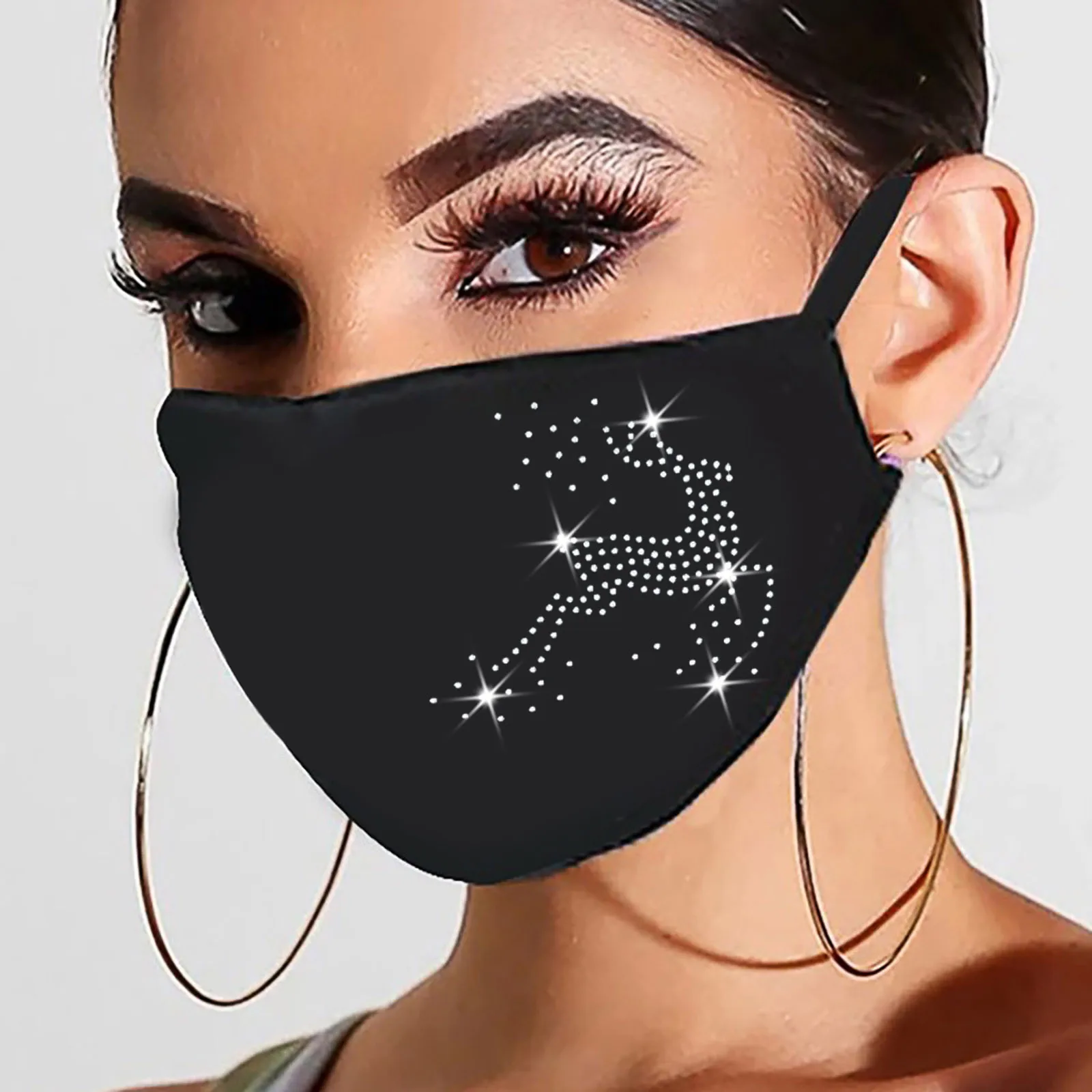 

Women's Diamond Printing Mask Santa Claus Bling Mask Washable Protection Elastic Cloth Pattern Mask Earloop Bandage Masques