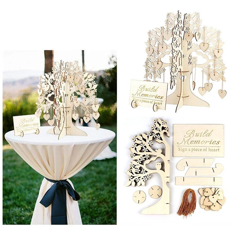 Свадебная Гостевая книга желаний дерево 3D подпись деревянные сердца кулон