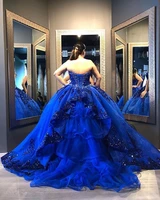 royal blue quinceanera dresses for 15 girl detachable full sleeve sweetheart long tulle prom brithday party gowns sweet 16 dress