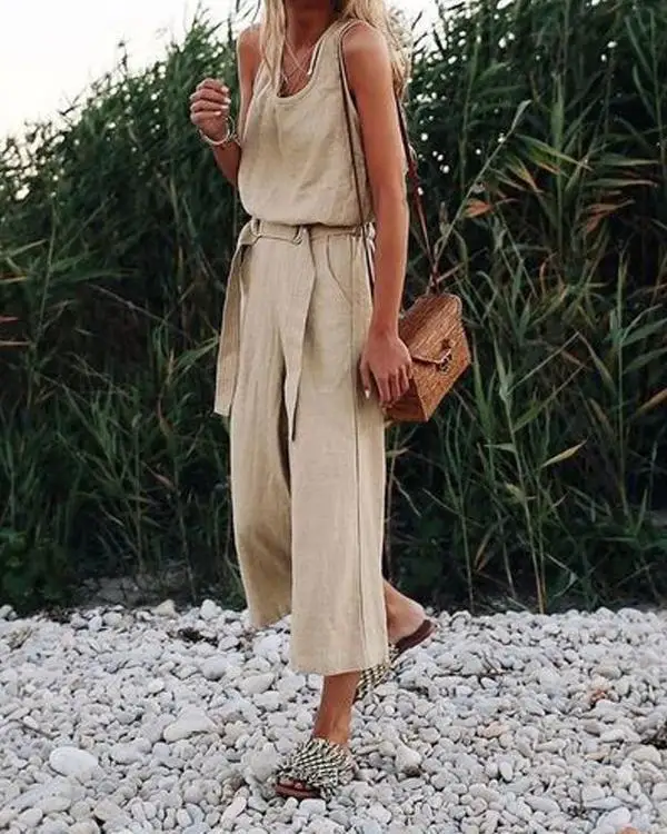 

ZOGAA Summer Women Casual Jumpsuit Sleeveless Belted Solid Color Clothing Elegant Female Thin and Light Loose Jumpsuit Size S-XL
