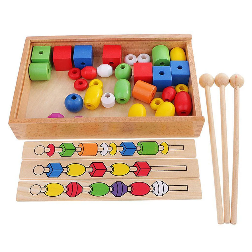 

Montessori Educational Wooden Toys for Kids Colorful Shapes Sticks Beader Sets Blocks Toys Wooden Toys For Baby for 1 2 3 Years