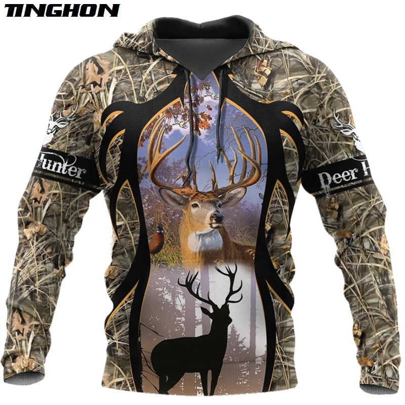 XS 7XL Новая модная толстовка с капюшоном рисунком оленя Охота 3D напечатаны кофты