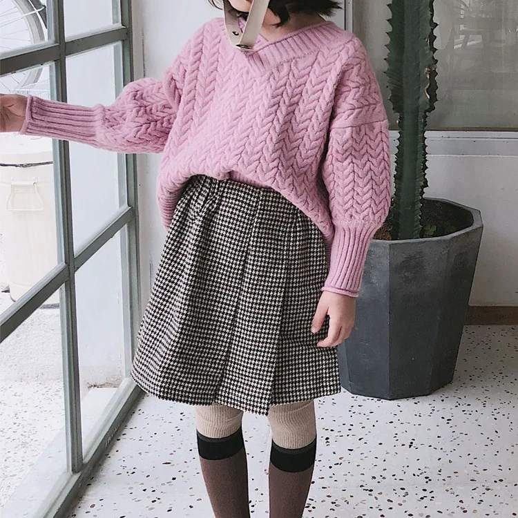 Клетчатая плиссированная юбка для девочек плотная шерстяная детская одежда |