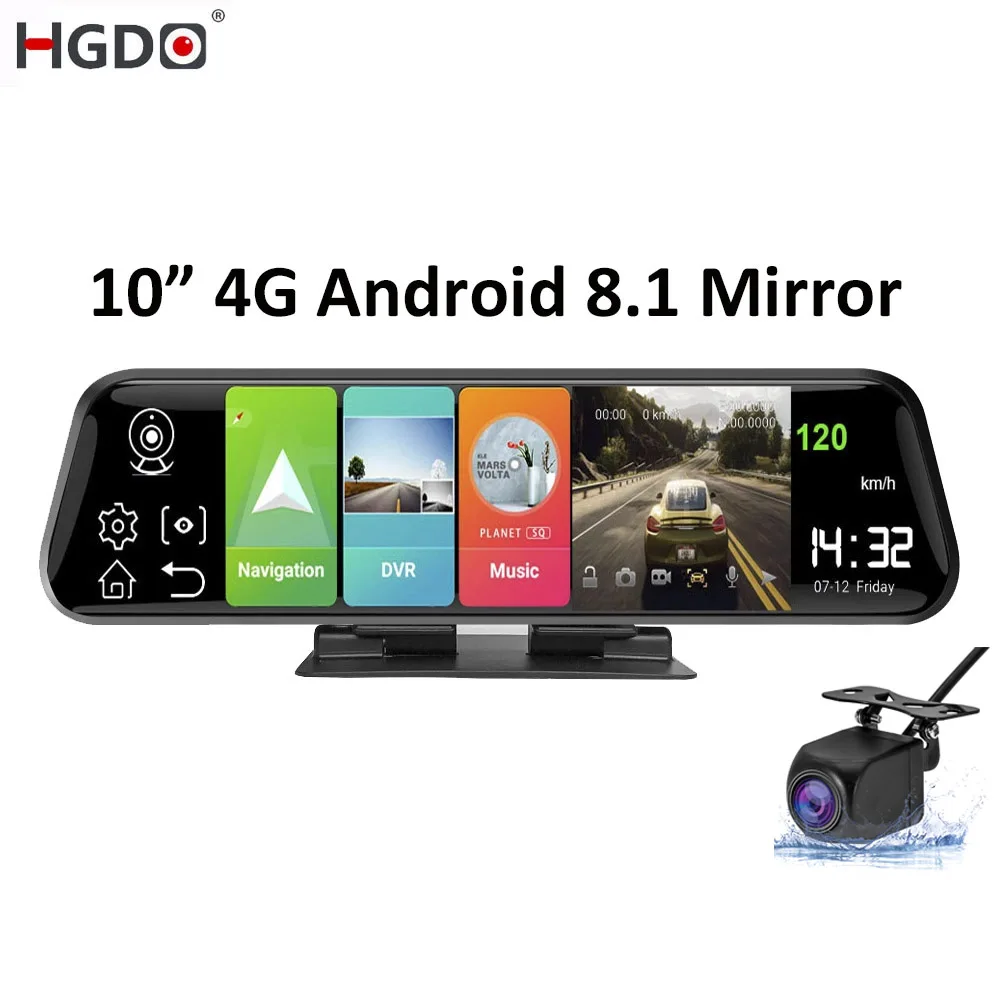 Автомобильный видеорегистратор HGDO 10 дюймов 4G Android 8 1 потоковое видео зеркало
