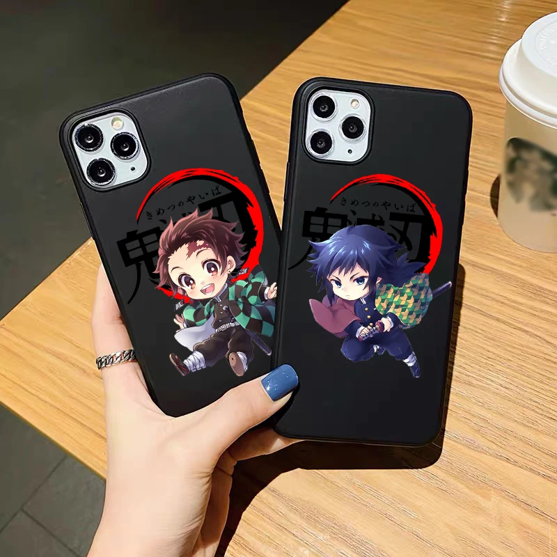 

Cute Japan Anime Demon Slayer BLACK TPU soft phone Case For Iphone 11pro 12 Pro max 7 8 Plus XR XS Max SE2020 Phone Cover Coque