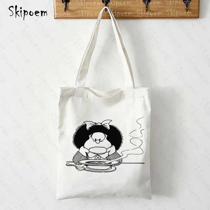

Mafalda Для женщин Холщовая Сумка через плечо сумка-шоппер арт Kawaii эстетическое большой Ёмкость Винтаж панк картина сумки