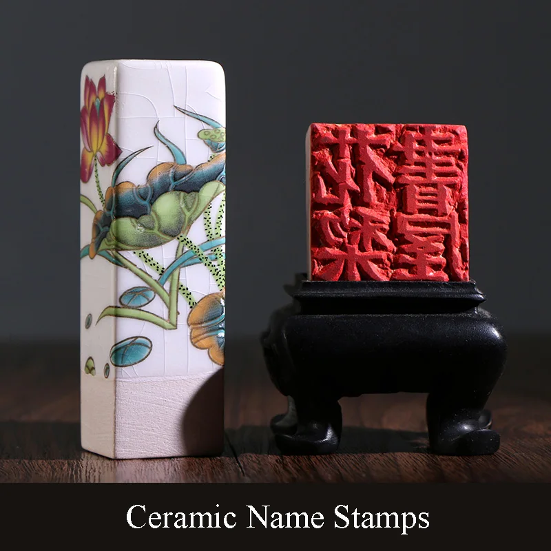 3 in 1 White Ceramic Stamp Names  with Tassel Red Inkpad Calligraphy Painting Signature Baby Name Seals DIY Crafts Custom Gifts