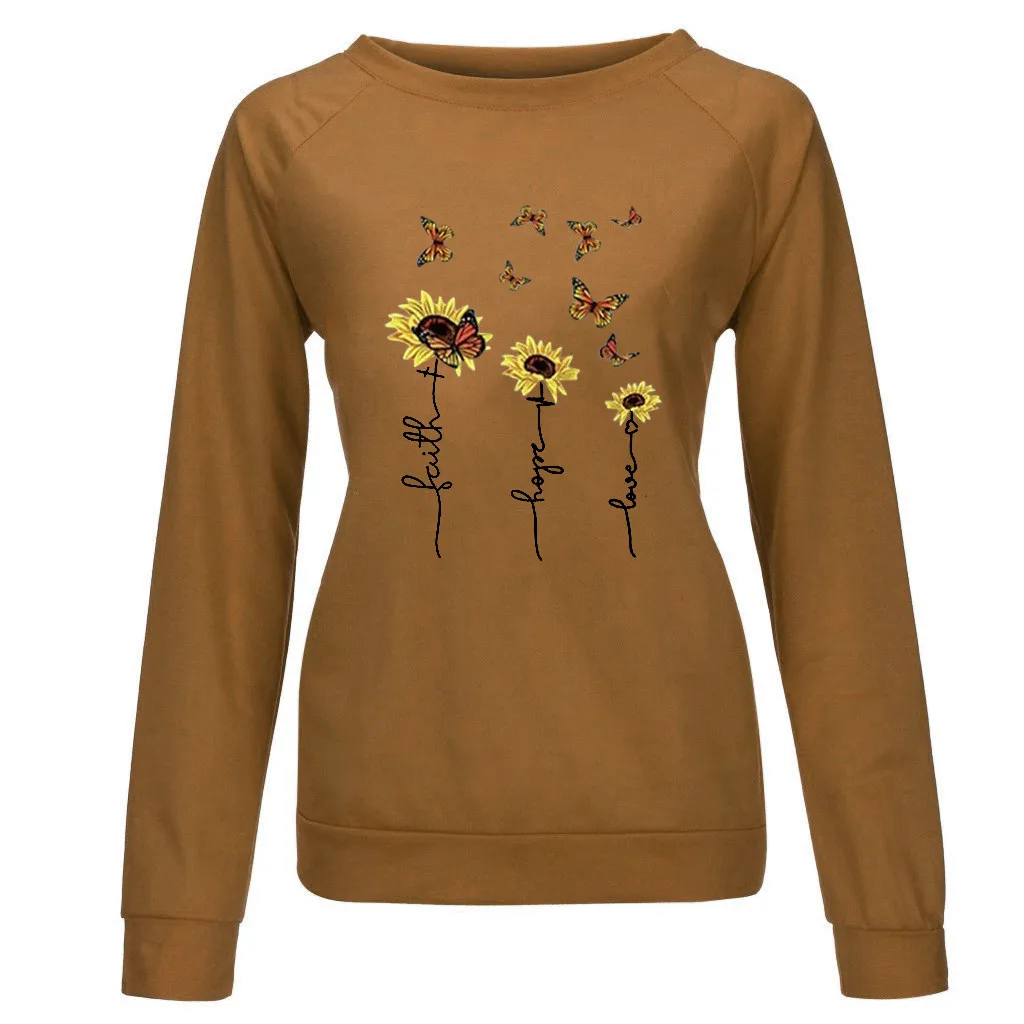 

New Fashion Winter Warm Women Casual Sunflower Printing Long Sleeve Sweatshirt Pullover Shirts Top Blouse Causal O-neck Tops
